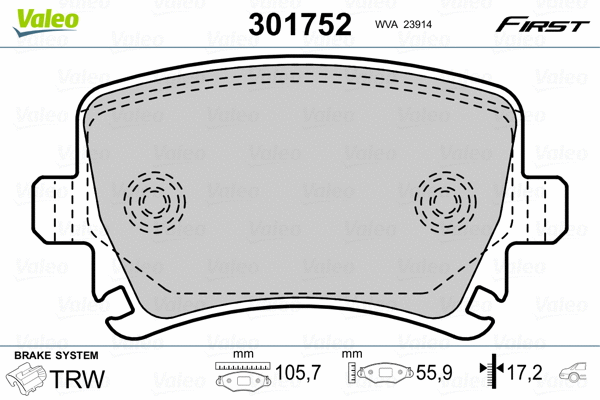 301752 VALEO Комплект тормозных колодок, дисковый тормоз (фото 2)