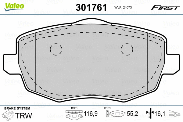 301761 VALEO Комплект тормозных колодок, дисковый тормоз (фото 2)