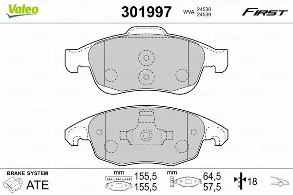 301997 VALEO Комплект тормозных колодок, дисковый тормоз (фото 2)