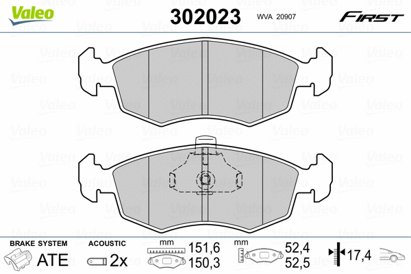 302023 VALEO Комплект тормозных колодок, дисковый тормоз (фото 2)