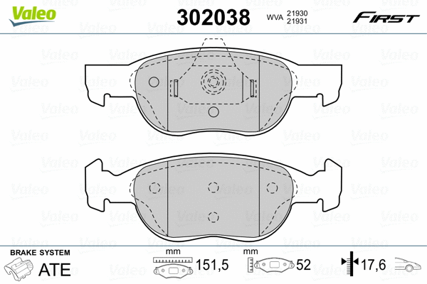 302038 VALEO Комплект тормозных колодок, дисковый тормоз (фото 2)