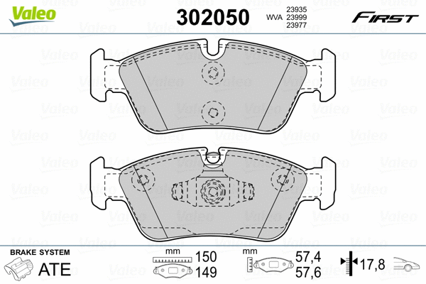 302050 VALEO Комплект тормозных колодок, дисковый тормоз (фото 2)