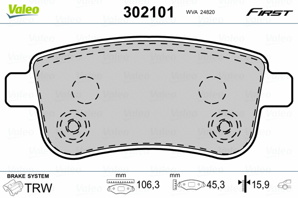 302101 VALEO Комплект тормозных колодок, дисковый тормоз (фото 2)