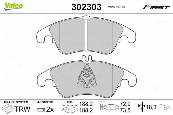 302303 VALEO Комплект тормозных колодок, дисковый тормоз (фото 2)
