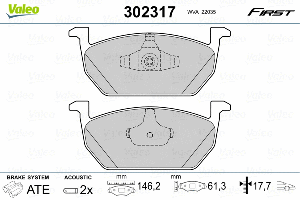 302317 VALEO Комплект тормозных колодок, дисковый тормоз (фото 2)
