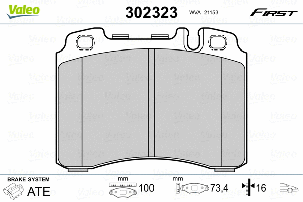 302323 VALEO Комплект тормозных колодок, дисковый тормоз (фото 2)