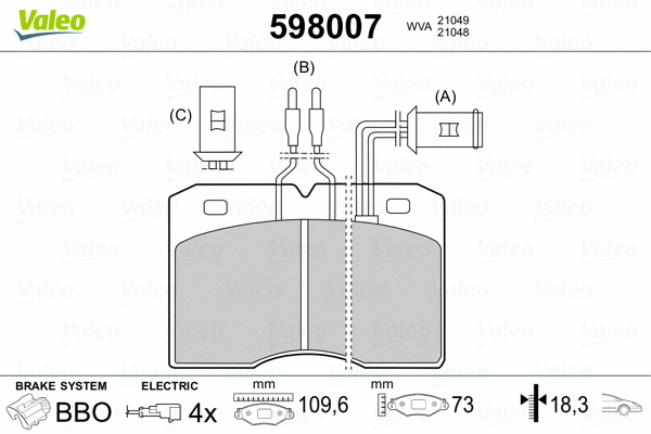 598007 VALEO Комплект тормозных колодок, дисковый тормоз (фото 2)