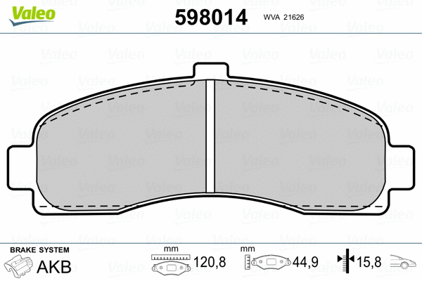 598014 VALEO Комплект тормозных колодок, дисковый тормоз (фото 2)