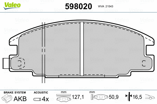 598020 VALEO Комплект тормозных колодок, дисковый тормоз (фото 2)