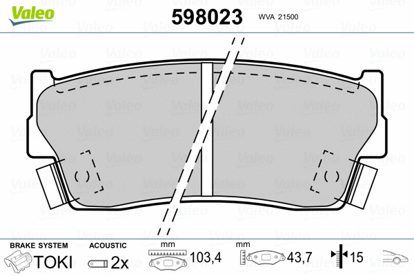 598023 VALEO Комплект тормозных колодок, дисковый тормоз (фото 2)