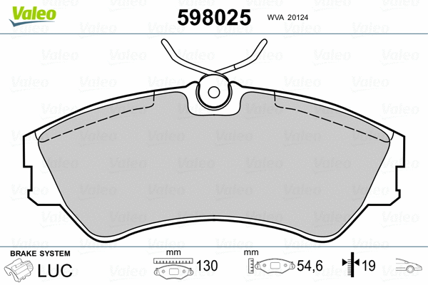 598025 VALEO Комплект тормозных колодок, дисковый тормоз (фото 2)