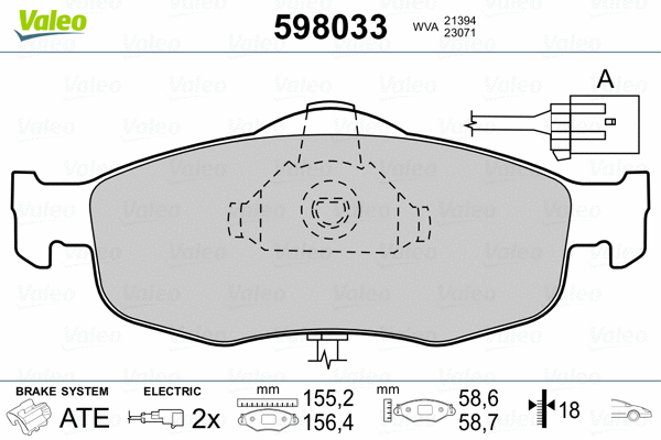 598033 VALEO Комплект тормозных колодок, дисковый тормоз (фото 2)