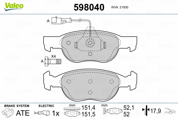 598040 VALEO Комплект тормозных колодок, дисковый тормоз (фото 2)