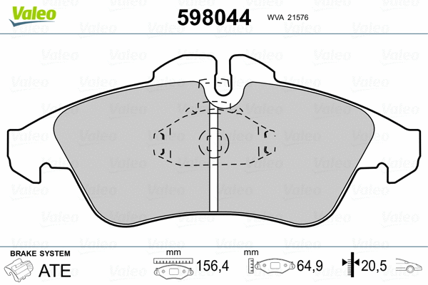 598044 VALEO Комплект тормозных колодок, дисковый тормоз (фото 2)