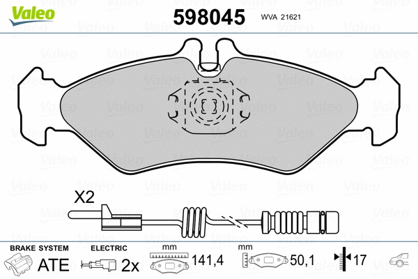 598045 VALEO Комплект тормозных колодок, дисковый тормоз (фото 2)