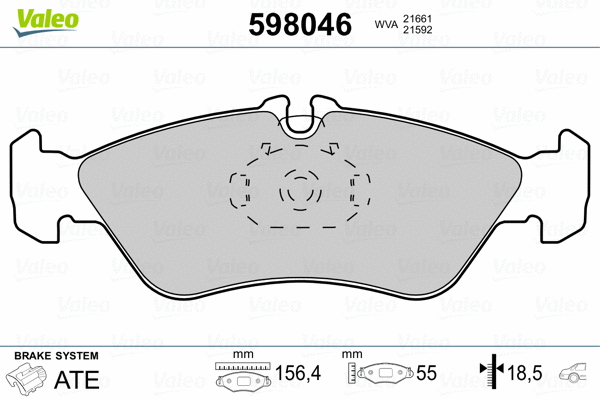 598046 VALEO Комплект тормозных колодок, дисковый тормоз (фото 2)
