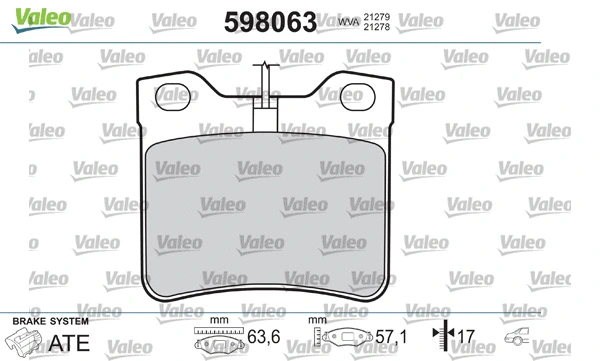 598063 VALEO Комплект тормозных колодок, дисковый тормоз (фото 2)