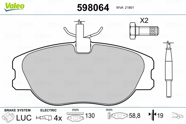 598064 VALEO Комплект тормозных колодок, дисковый тормоз (фото 2)
