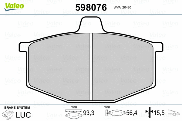 598076 VALEO Комплект тормозных колодок, дисковый тормоз (фото 2)