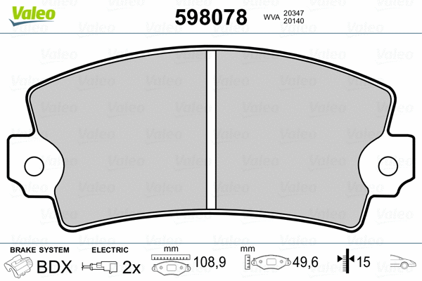 598078 VALEO Комплект тормозных колодок, дисковый тормоз (фото 2)