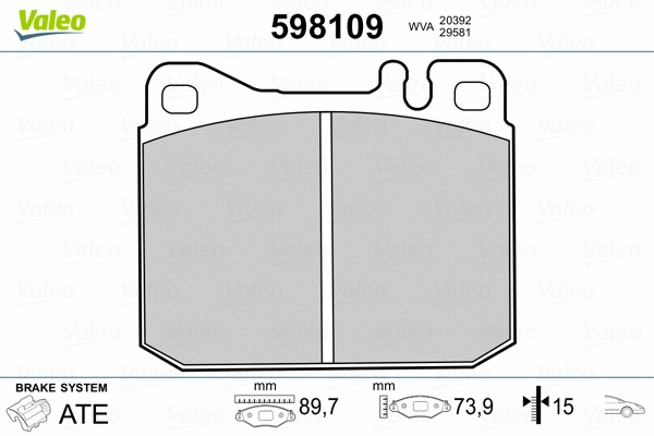 598109 VALEO Комплект тормозных колодок, дисковый тормоз (фото 2)
