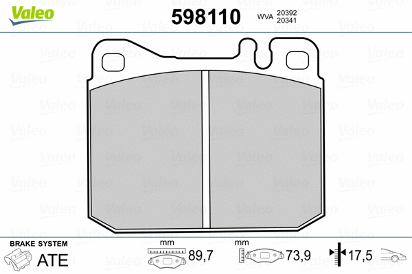 598110 VALEO Комплект тормозных колодок, дисковый тормоз (фото 2)