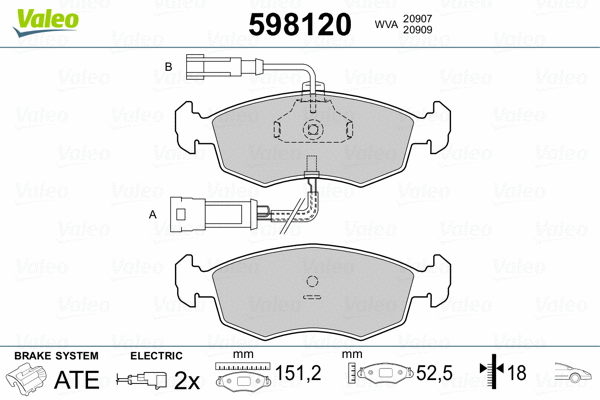 598120 VALEO Комплект тормозных колодок, дисковый тормоз (фото 2)