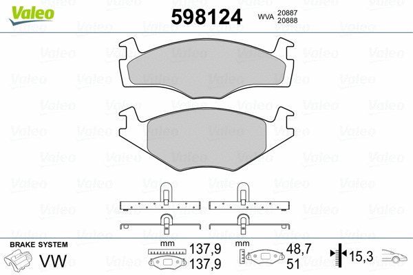 598124 VALEO Комплект тормозных колодок, дисковый тормоз (фото 2)