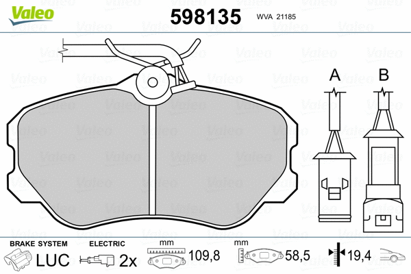 598135 VALEO Комплект тормозных колодок, дисковый тормоз (фото 2)