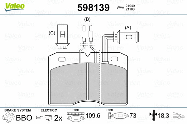 598139 VALEO Комплект тормозных колодок, дисковый тормоз (фото 2)