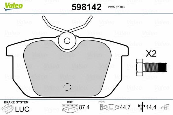 598142 VALEO Комплект тормозных колодок, дисковый тормоз (фото 2)