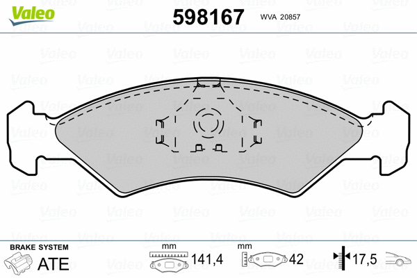 598167 VALEO Комплект тормозных колодок, дисковый тормоз (фото 2)