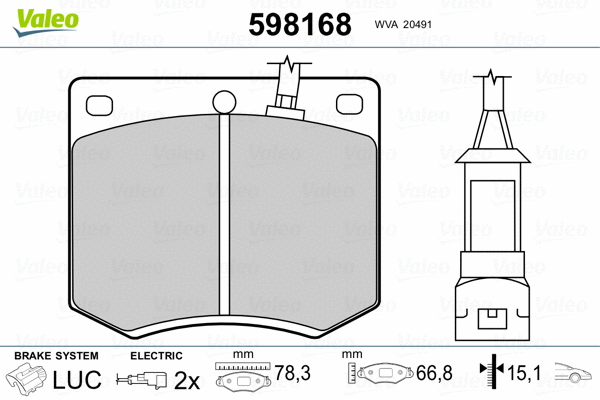 598168 VALEO Комплект тормозных колодок, дисковый тормоз (фото 2)