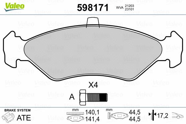598171 VALEO Комплект тормозных колодок, дисковый тормоз (фото 2)