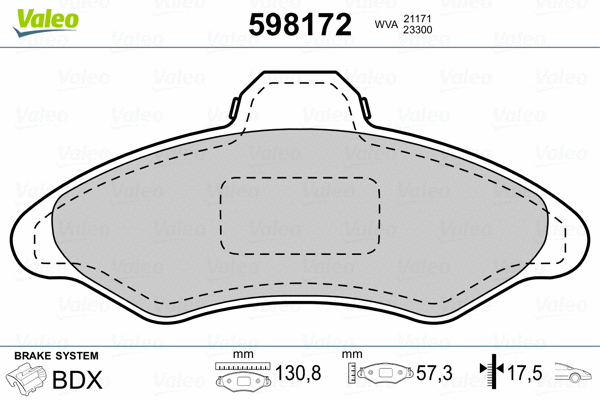 598172 VALEO Комплект тормозных колодок, дисковый тормоз (фото 2)
