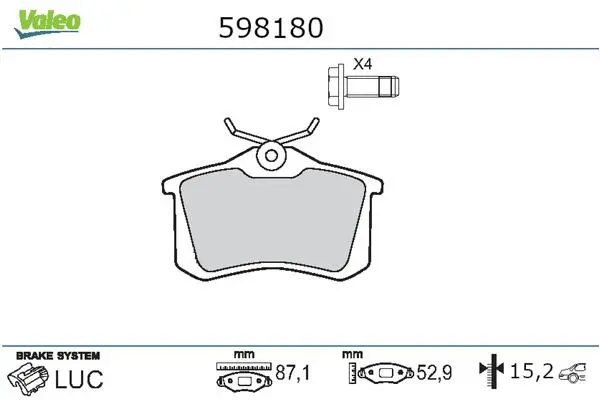 598180 VALEO Комплект тормозных колодок, дисковый тормоз (фото 2)