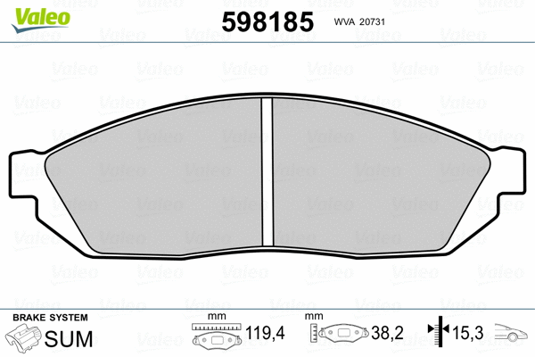 598185 VALEO Комплект тормозных колодок, дисковый тормоз (фото 2)