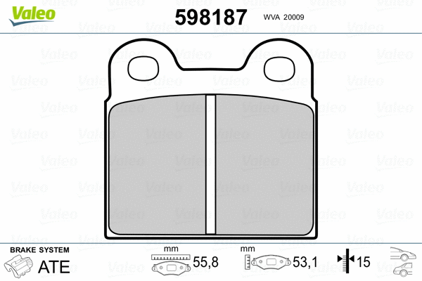 598187 VALEO Комплект тормозных колодок, дисковый тормоз (фото 2)