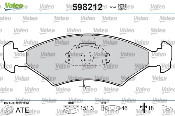 598212 VALEO Комплект тормозных колодок, дисковый тормоз (фото 2)