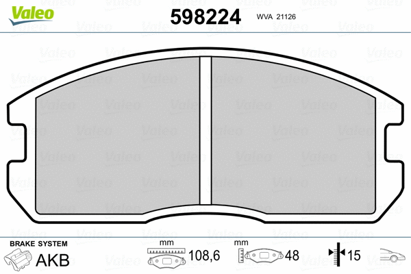 598224 VALEO Комплект тормозных колодок, дисковый тормоз (фото 2)