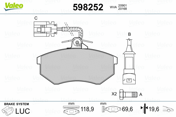 598252 VALEO Комплект тормозных колодок, дисковый тормоз (фото 2)