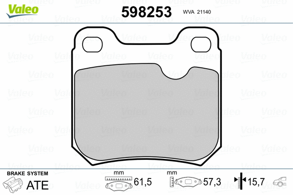 598253 VALEO Комплект тормозных колодок, дисковый тормоз (фото 2)