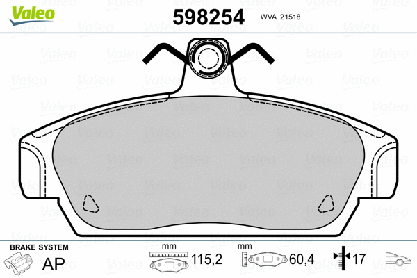 598254 VALEO Комплект тормозных колодок, дисковый тормоз (фото 2)