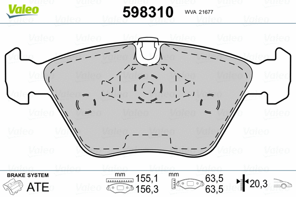 598310 VALEO Комплект тормозных колодок, дисковый тормоз (фото 2)