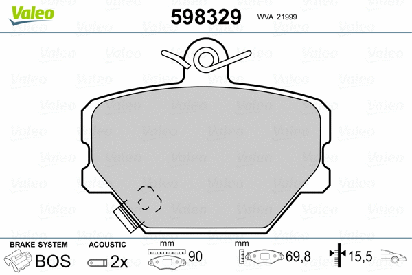 598329 VALEO Комплект тормозных колодок, дисковый тормоз (фото 2)