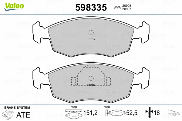 598335 VALEO Комплект тормозных колодок, дисковый тормоз (фото 2)