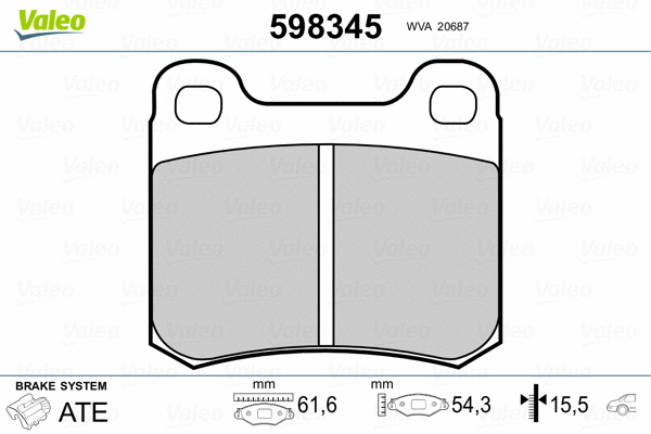 598345 VALEO Комплект тормозных колодок, дисковый тормоз (фото 2)