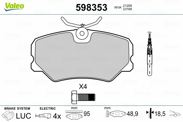 598353 VALEO Комплект тормозных колодок, дисковый тормоз (фото 2)