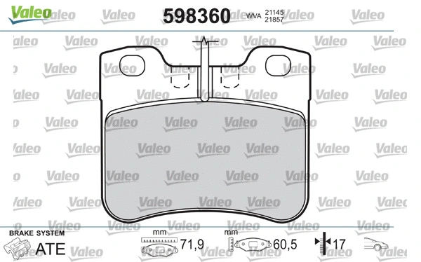 598360 VALEO Комплект тормозных колодок, дисковый тормоз (фото 2)