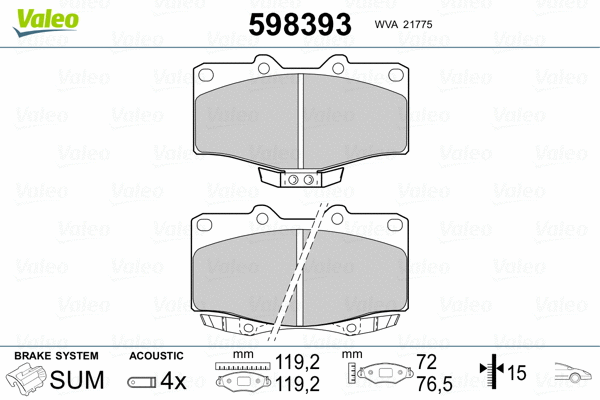 598393 VALEO Комплект тормозных колодок, дисковый тормоз (фото 2)